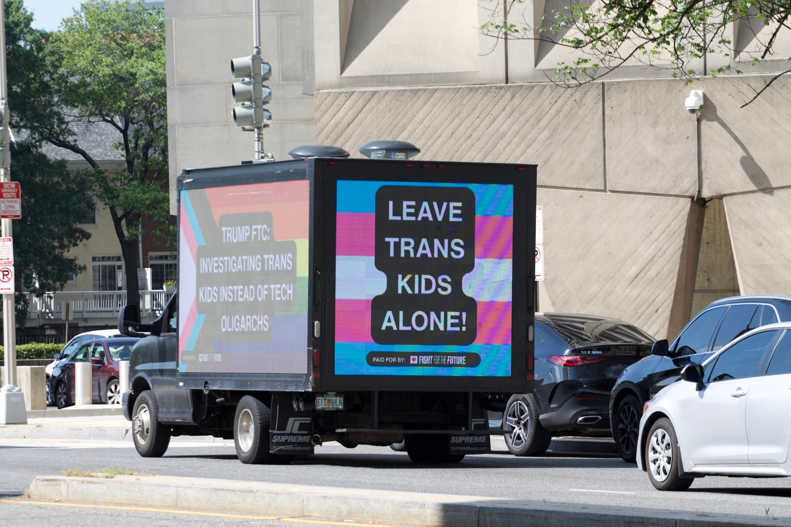 Fight for the Future hired a billboard truck to circle the FTC on July 9th.