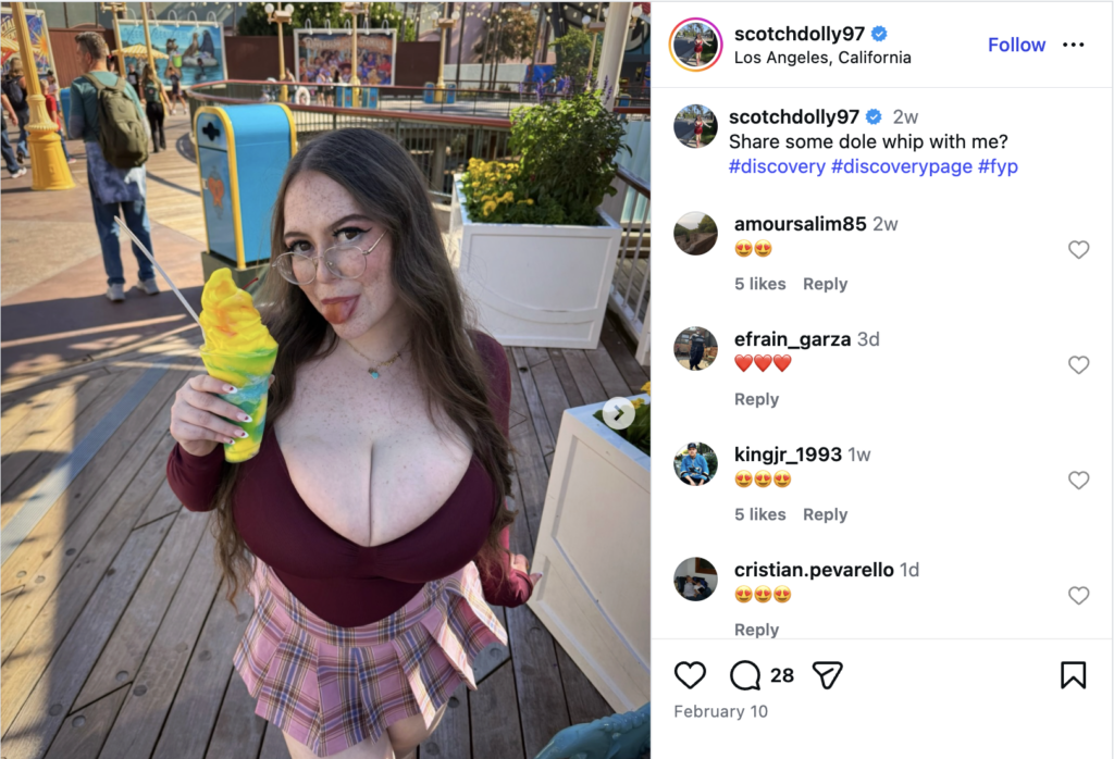 Image from Summer Robert's Instagram of her enjoying a dole whipe at an amusement park.